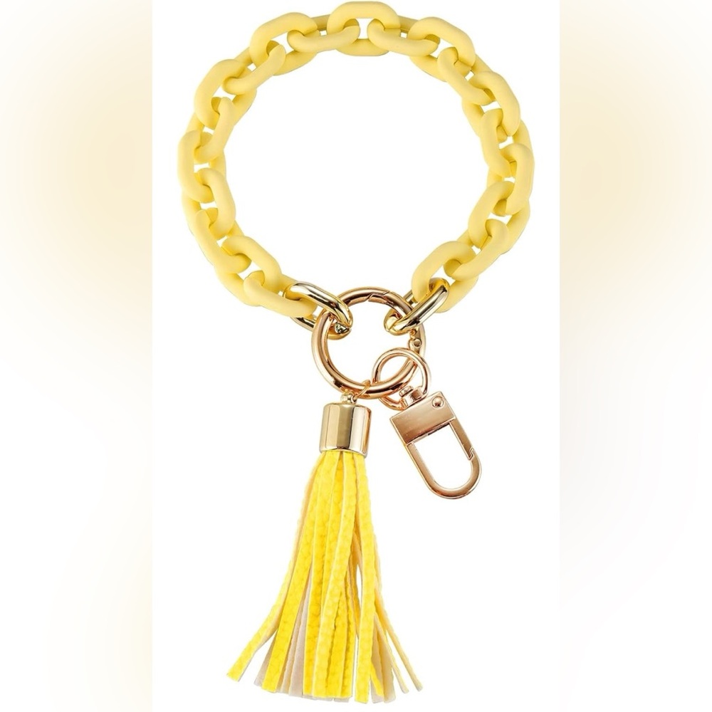 Wristlet Bracelet Chunky Chain Link Keychain with Tassel for Car Keys Yellow NWT